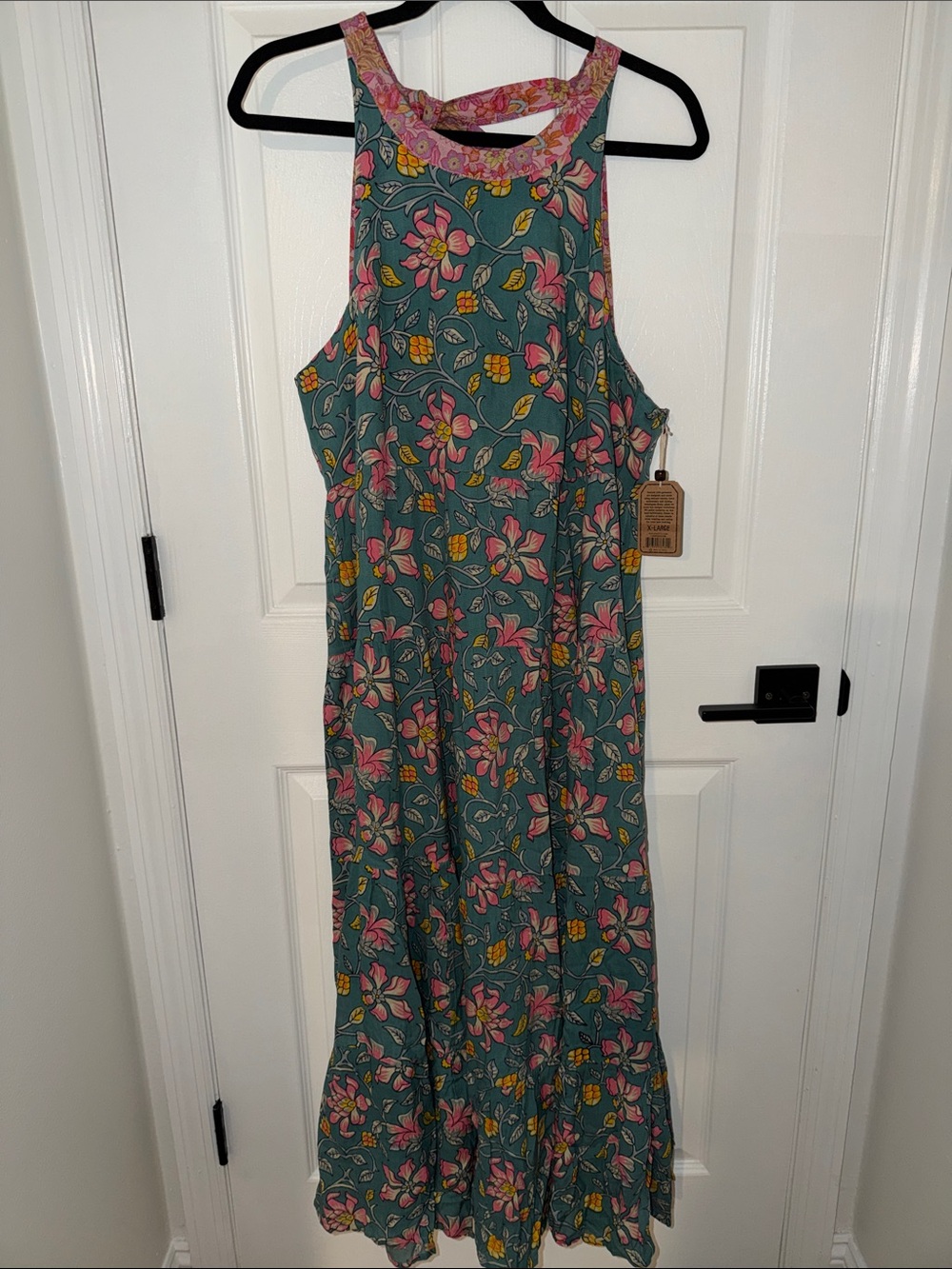 NATURAL LIFE Teal Maxi Dress with Pink & Yellow Floral Print